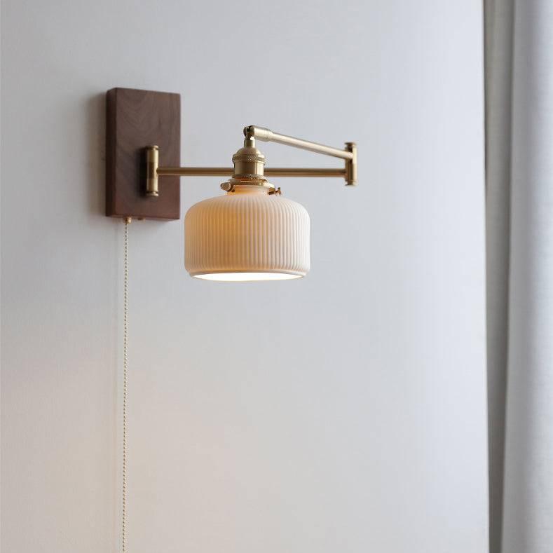 Wall Lamp with Ceramic Shade and Wooden Base