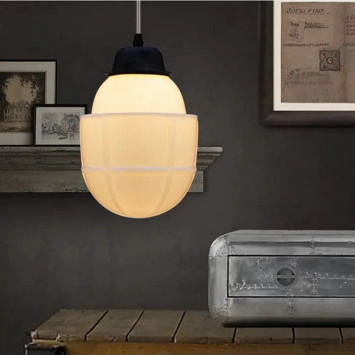 Geometric Jar Pendant Light in Vintage White Milk Glass
