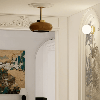 11-Inch Vintage Semi-Flush Mount Ceiling Fixture with Orange Glass Dome