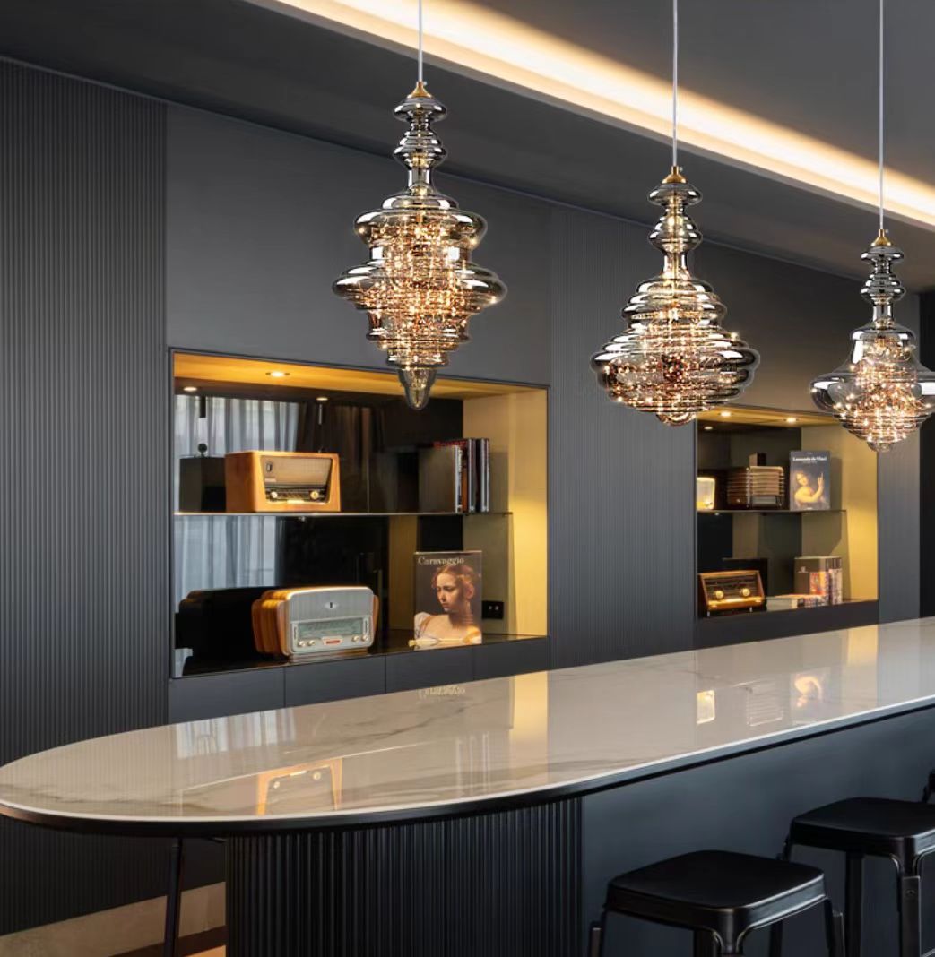 Contemporary Gray Glass Star Pendant Lamp