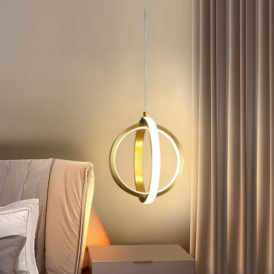Brass 2-Ring LED Geometric Pendant Lamp with Gold Finish
 - lampzlondon