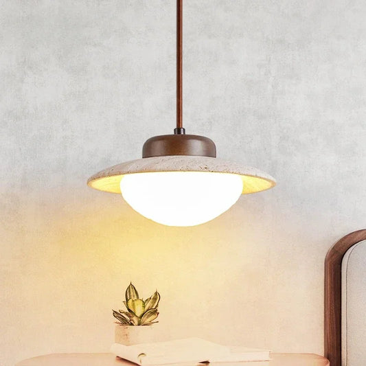 Pendant Light: Walnut and Stone
 - lampzlondon