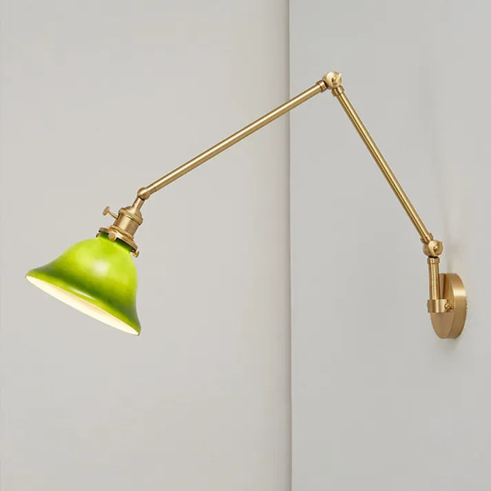 Green Glass Vintage Wall-Mounted Swing-Arm Lamp