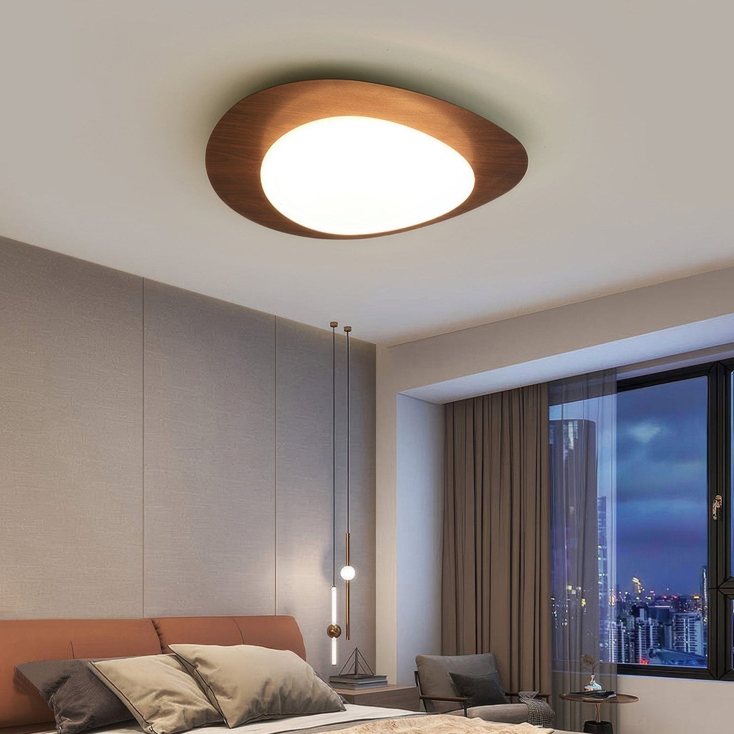 Ceiling Light with Scandinavian Pebble Wood Grain Design