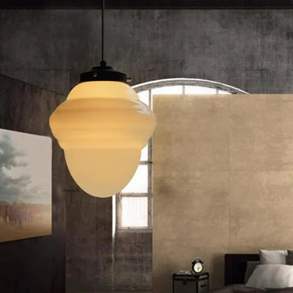 Geometric Jar Pendant Light in Vintage White Milk Glass