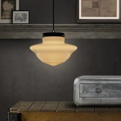 Geometric Jar Pendant Light in Vintage White Milk Glass
