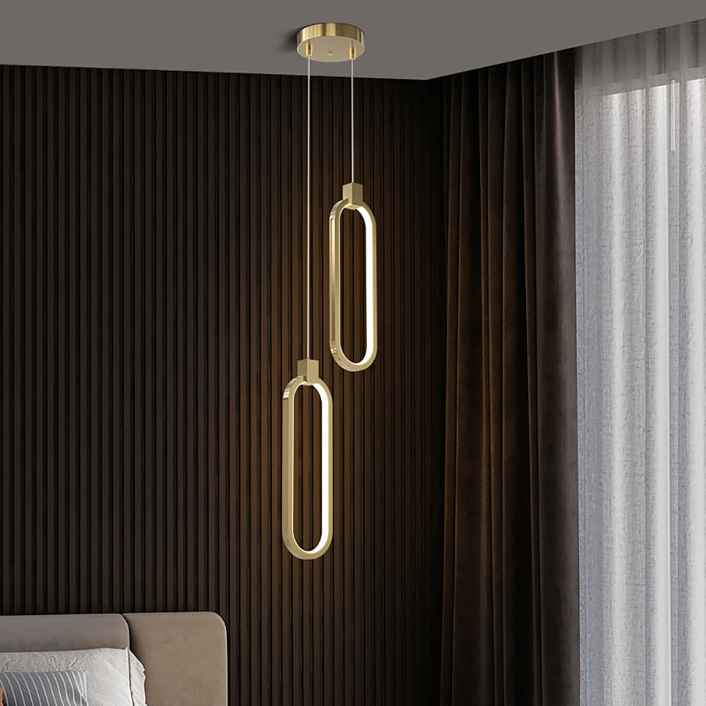 Gold Brass 2-Light Hanging Pendant, Circular Design