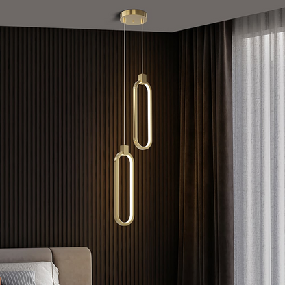 Gold Brass 2-Light Hanging Pendant, Circular Design