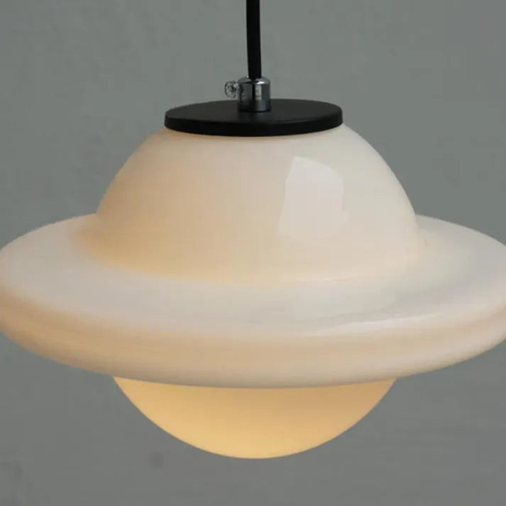 Geometric Jar Pendant Light in Vintage White Milk Glass