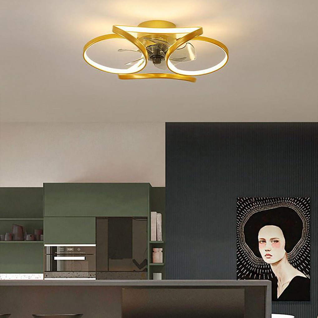 Modern LED Ceiling Fan with Flush Mount and Remote, Flower Design
