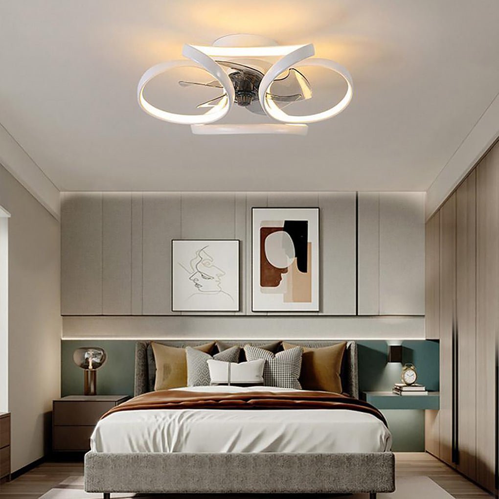 Modern LED Ceiling Fan with Flush Mount and Remote, Flower Design