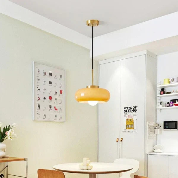 Contemporary Glass and Copper Pendant Light